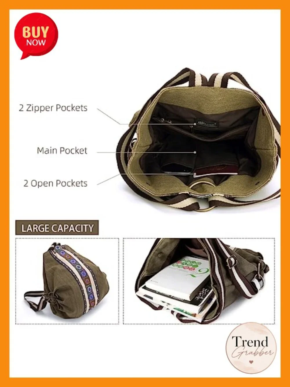Canvas Backpack Daypack Casual Anti-theft Travel Bag